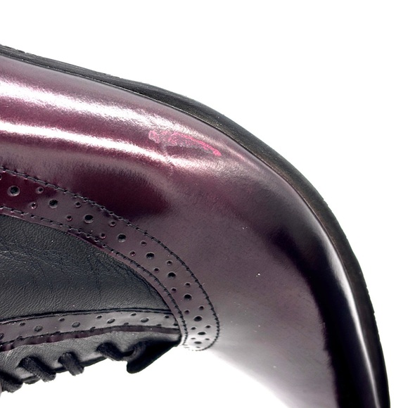 John Fluevog The Bronte Burgundy Black Leather Ankle Boots - Picture 7 of 8